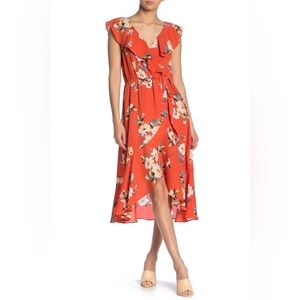 Socialite Ruffled Floral Orange-Red Dress